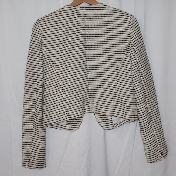 Loft Cream Jacket Black White Stripes Size XS Faux Zip Pockets Cropped - Picture 5 of 9